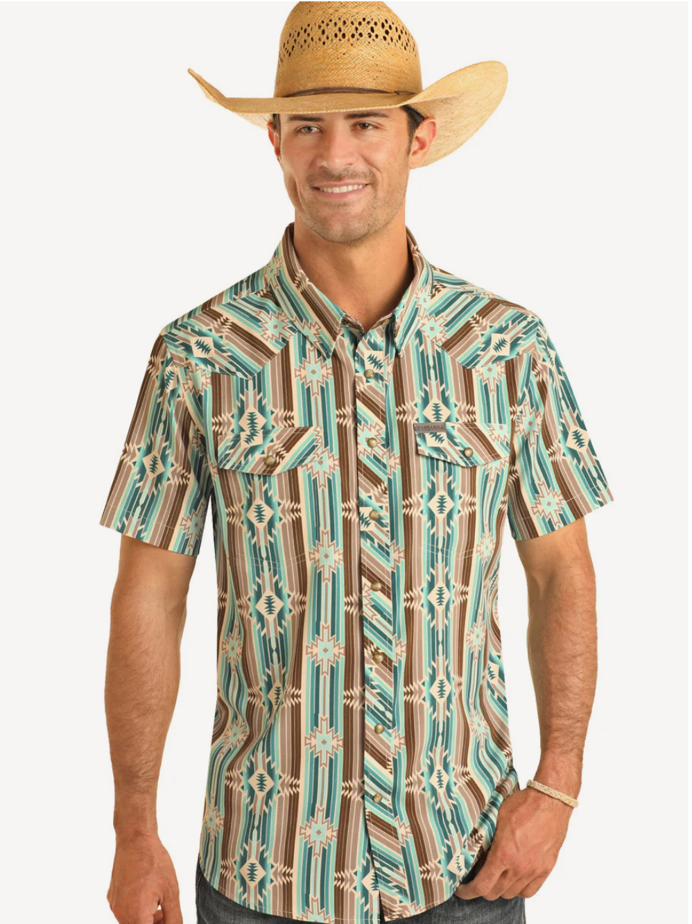 Panhandle | Aztec Print Short Sleeve Snap Shirt