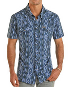 Panhandle | Aztec Snap Short Sleeve Shirt - Blue