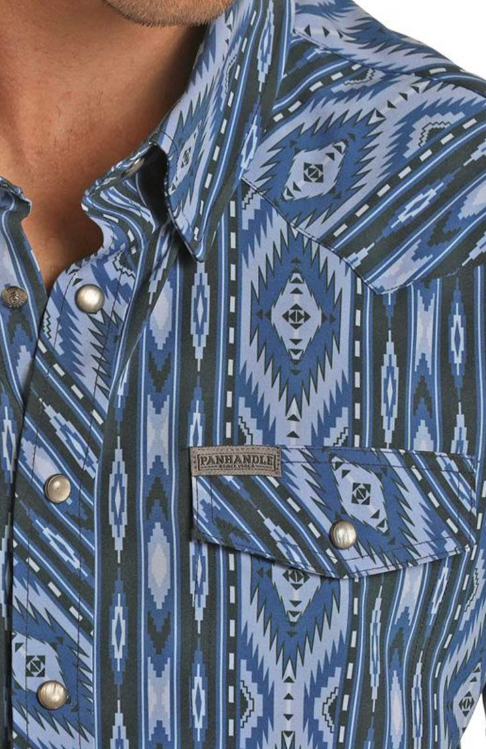 Panhandle | Aztec Snap Short Sleeve Shirt - Blue