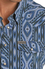Panhandle | Aztec Snap Short Sleeve Shirt - Blue