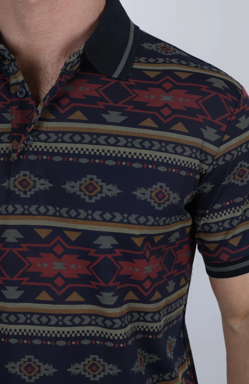 Cotton Polo with Aztec Print