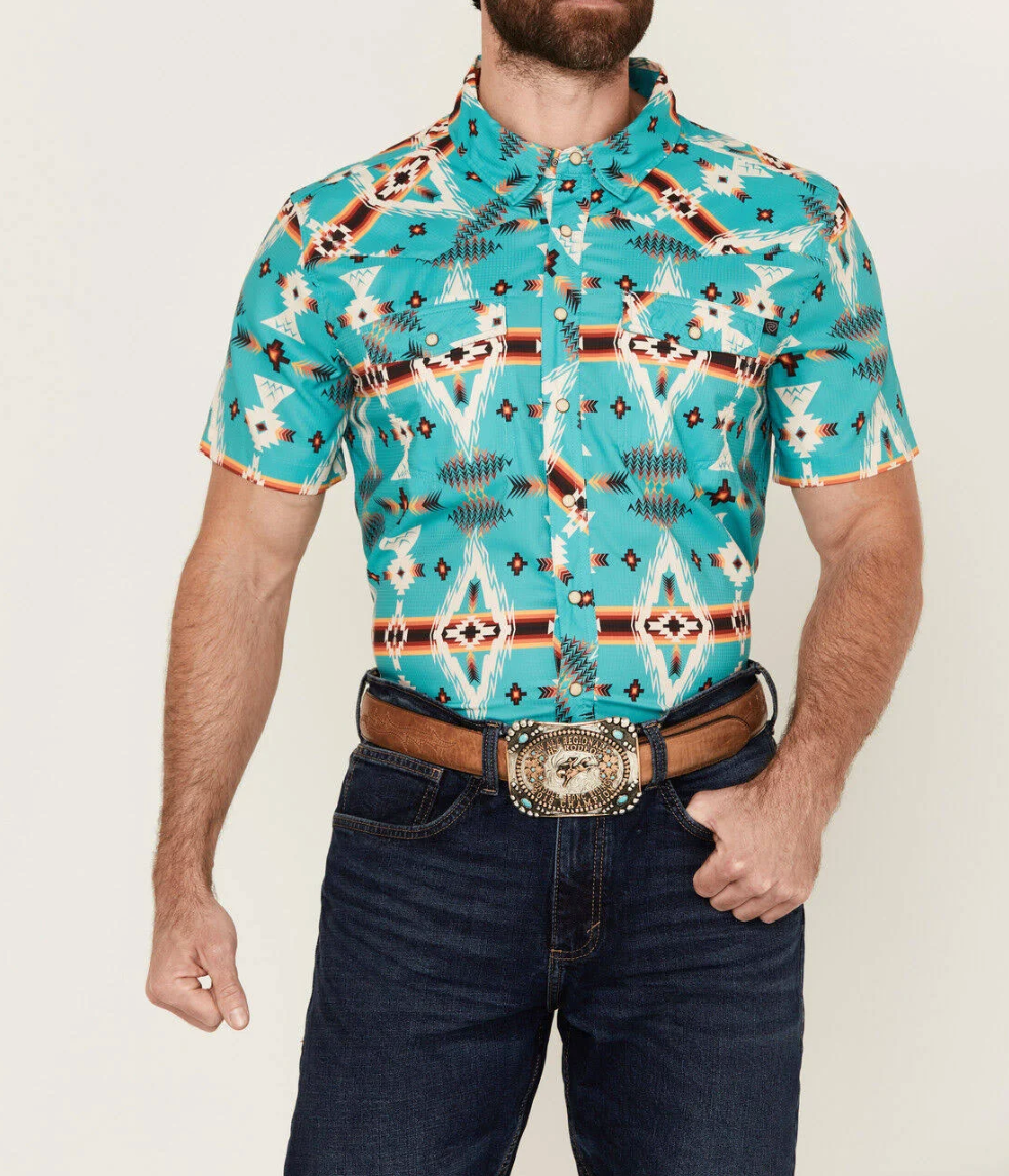 Camisa Rock &amp; Roll Denim Tek estilo suroeste - Turquesa grande, para hombre