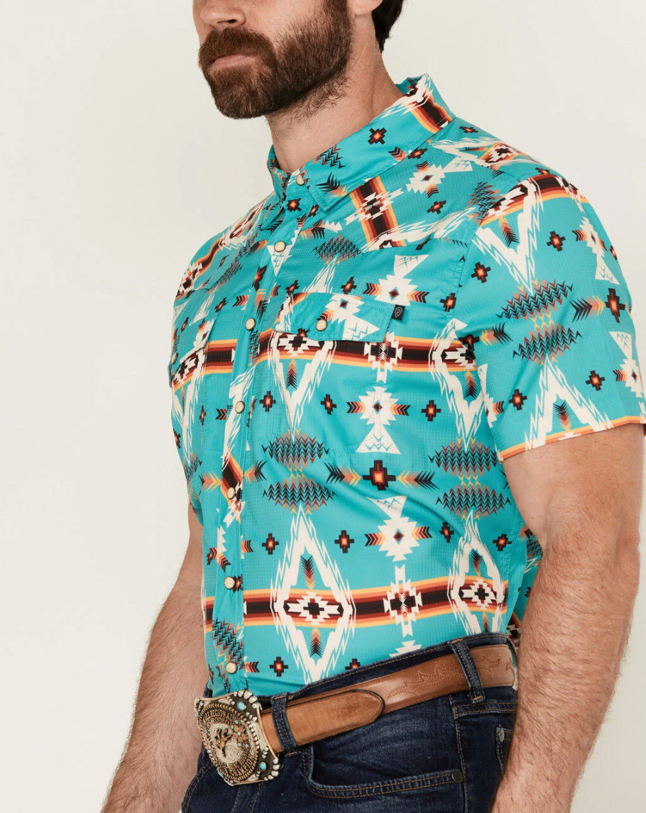 Camisa Rock &amp; Roll Denim Tek estilo suroeste - Turquesa grande, para hombre