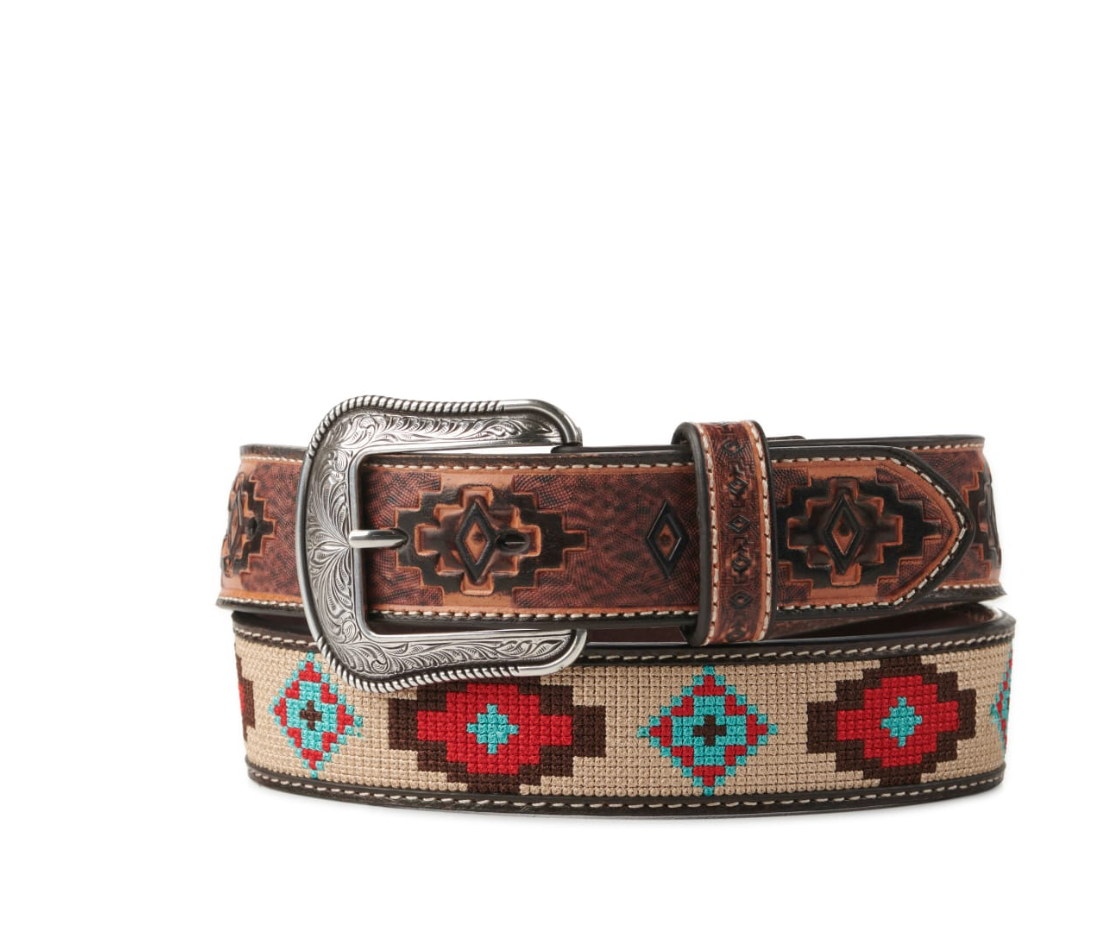 Cinturón estilo western marrón con puntada azteca color canela para hombre de 3D Belt Co.